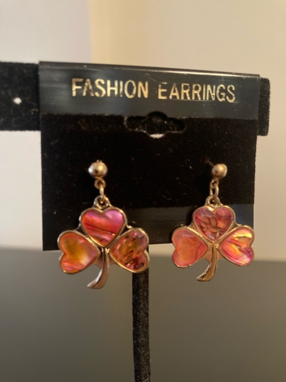 Fashion Earrings Pink Iridescent Clover Drop Earrings